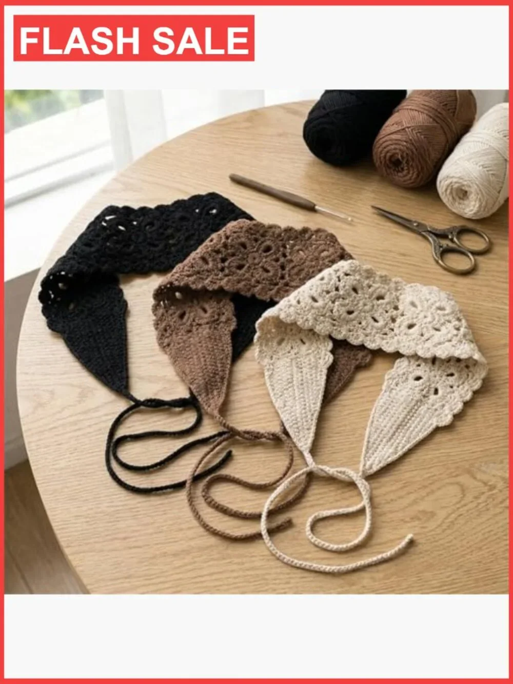 3Pcs Boho Crochet Knit Headbands for Women Tie Back Hair Bands